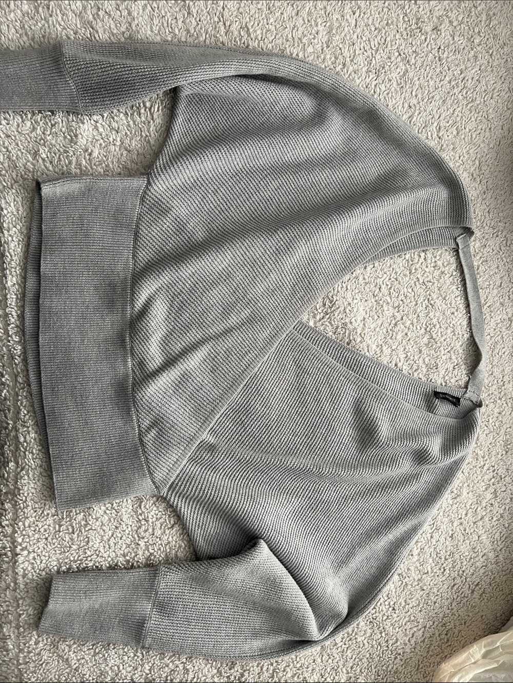 Dynamite Off-the-Shoulder Ribbed Knit Sweater — Light Gray